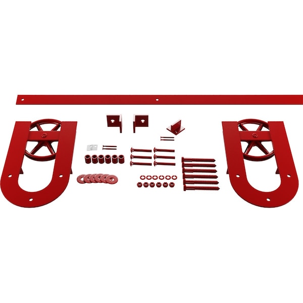 Ekena Millwork Premium Wagon Wheel Horseshoe Barn Door Hardware Set w/ 4' Track for 1 3/4" Doors, Regal Red GB600144H2WRR - main